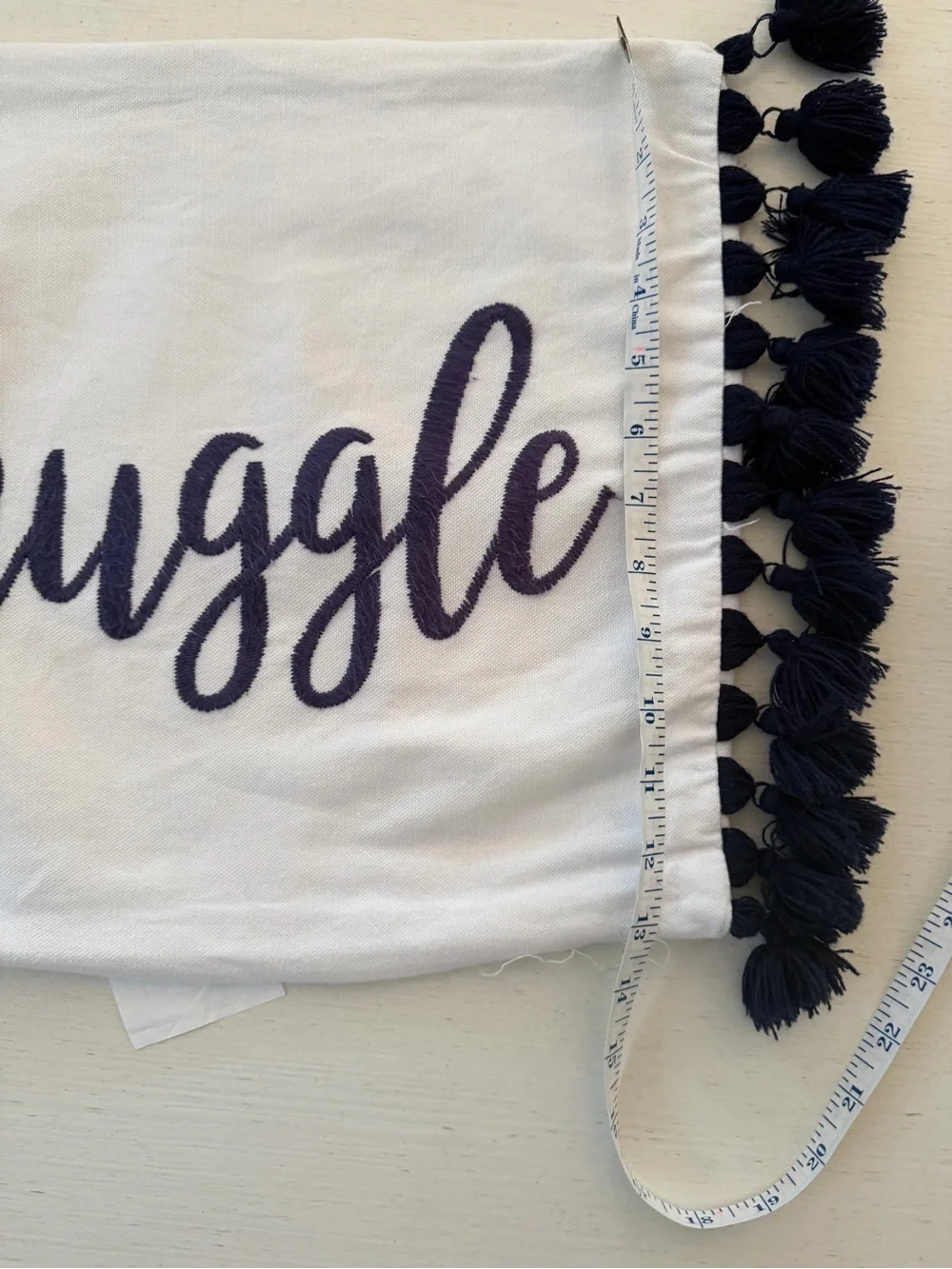 Snuggle Pillow Cover White with Navy Script